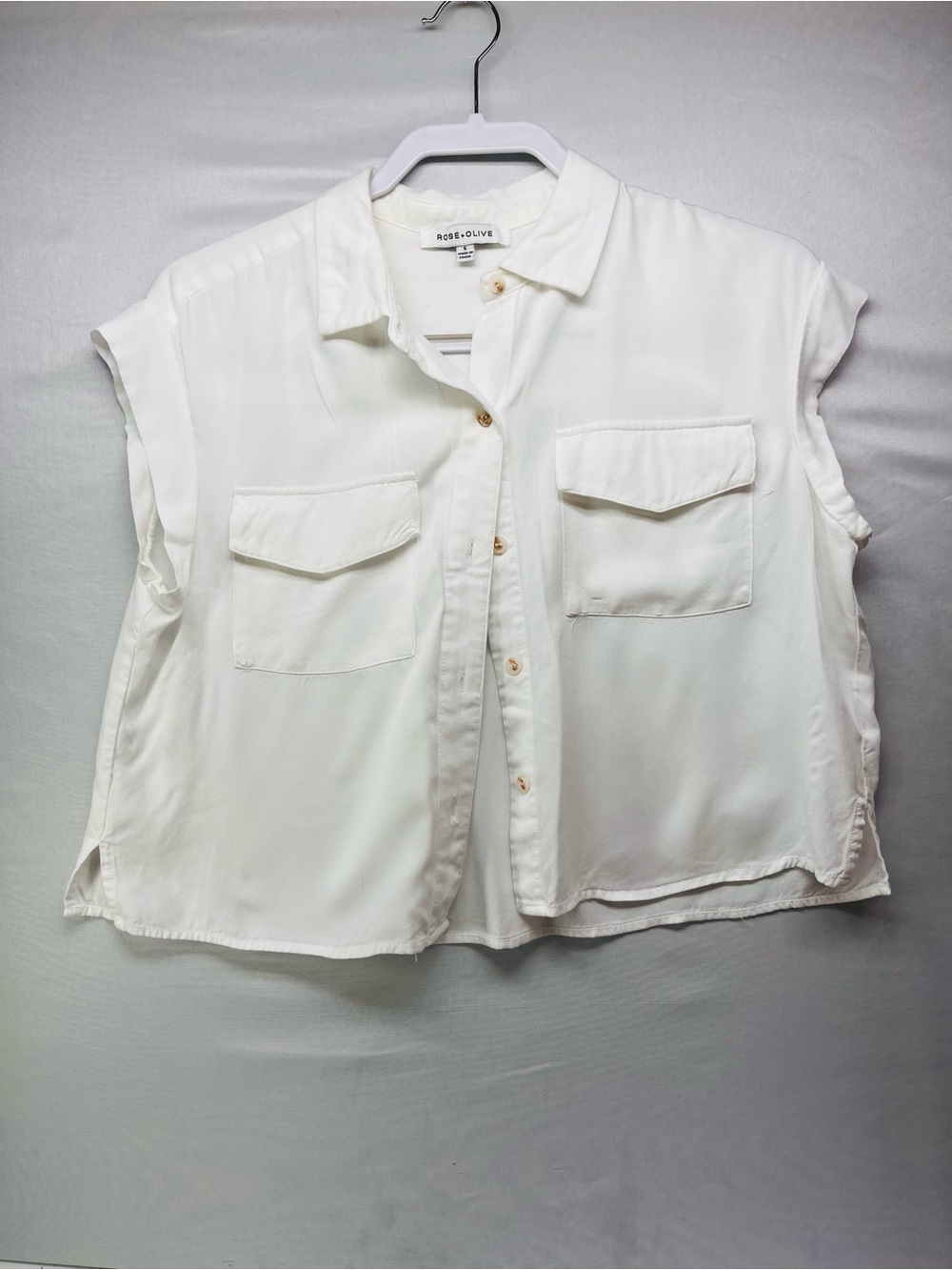 Rose & Olive White Short-Sleeve Button-Front Utility Shirt